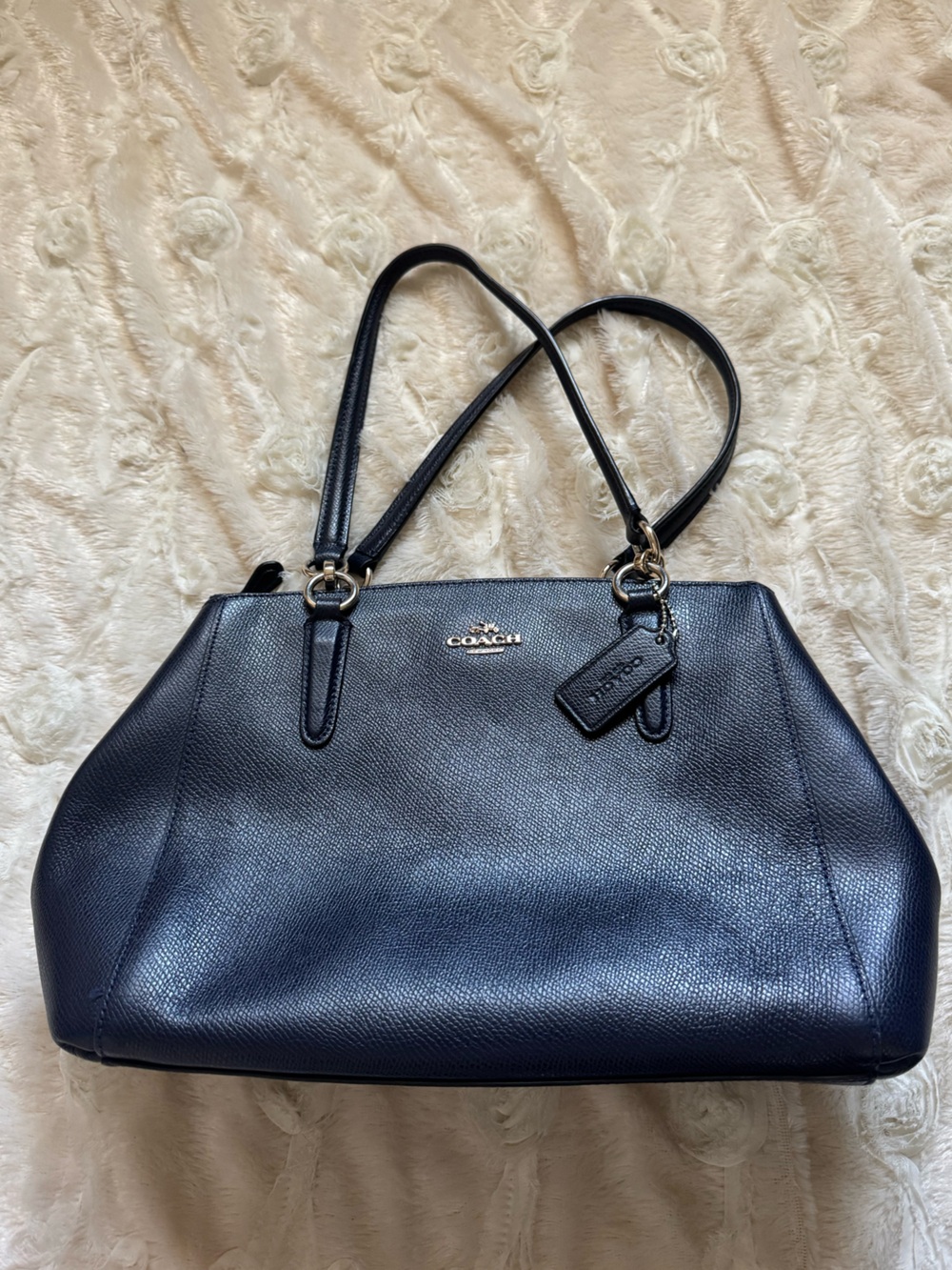 Coach Navy Blue Pebbled Leather Shoulder Bag